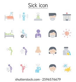 Sick icon set in flat color style