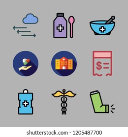 sick icon set. vector set about medicine, pressure, hospital and inhaler icons set.