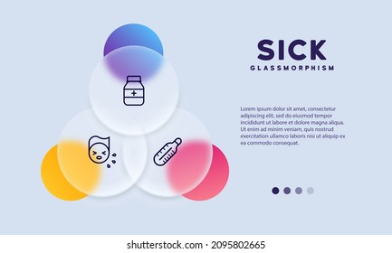 Sick Icon Vector. Stay Home Concept. Healthcare. Can Be Used For Advertising And Banner. Icon Set In Glassmorphism Style. Realistic Glass Morphism Effect.