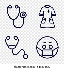 Sick icons set. set of 4 sick outline icons such as stethoscope, nurse gown