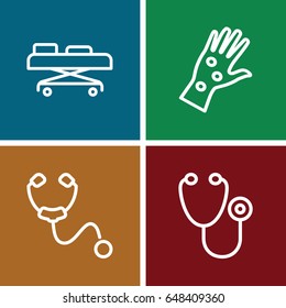 Sick icons set. set of 4 sick outline icons such as stethoscope, hospital stretch