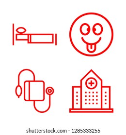 sick icons set with hospital bed, tongue out and hospital vector set