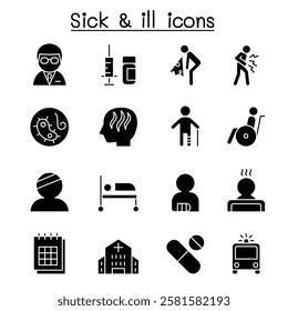 Sick and Ill  icon set in glyph style