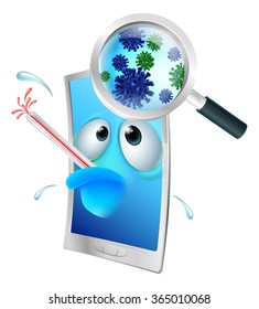 A sick ill sweating mobile phone, concept for phone repair or a virus