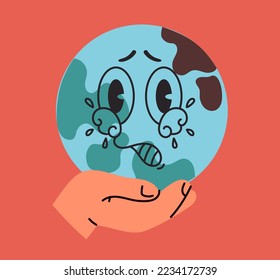 Sick ill and tired planet Earth. Global warming ecological problems concept. Vector flat graphic design element concept illustration