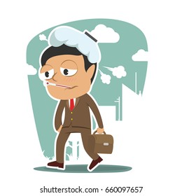 sick indian businessman going to work