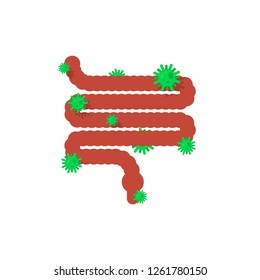 Sick intestines. Diseased internal organ. Aching Viruses and bacteria. Human disease. ailing