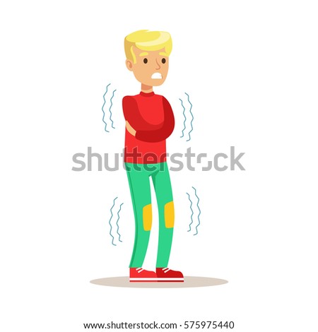 Sick Kid Shivering Feeling Unwell Suffering From Cold Sickness Needing Healthcare Medical Help Cartoon Character