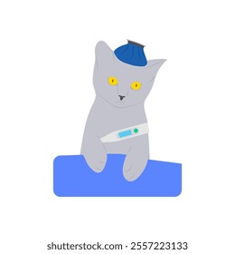 Sick Kitten, Veterinary Flat Vector Illustration