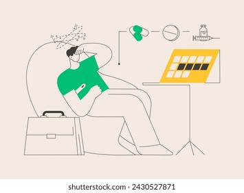 Sick leave abstract concept vector illustration. Paid days, stay home, without losing pay, social insurance, ill worker, sick businessman, home office, cold and flu, thermometer abstract metaphor.