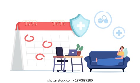 Sick Leave Concept, Diseased Male Character Call at Work Getting Workplace Guarantees and Perks. Financing Employee Disease Treatment. Health Accident Insurance. Cartoon People Vector Illustration