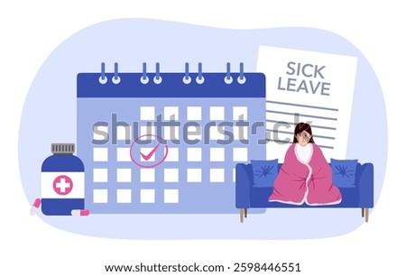 Sick leave concept vector illustration. Paid days, stay home, without losing pay, social insurance, ill worker.