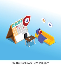 Sick Leave - Sick employee taking day off 3d isometric vector illustration concept for banner, website, landing page, ads, flyer template