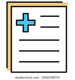 Diseño de iconos de notas de hoja enferma. Representa Documentación Médica, Salud Laboral, Certificación de Salud, Licencia Médica. Icono de Vector.