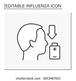 Sick Line Icon. Low Life Energy. Post-viral Syndrome. Man Feel Drained Of Energy And Unwell. Influenza Concept. Isolated Vector Illustration. Editable Stroke