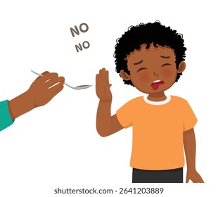 Sick little African boy refuses to take medicine or pills