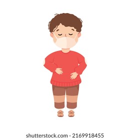 Sick Little Boy Feeling Unwell Suffering from Flu Wearing Face Mask Vector Illustration