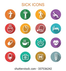 sick long shadow icons, flat vector symbols