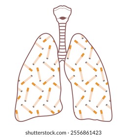 Sick lungs concept isolated on white background. Lungs with cigarette pattern. Vector illustration.