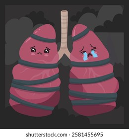 sick lungs illustration of human body breathing body part showing the difficulty of breathing 