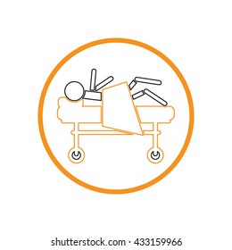 sick man in bed. hospital symbol. Patient lying on bed 