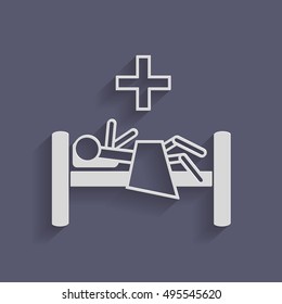 sick man in bed. hospital symbol. Patient lying on bed 