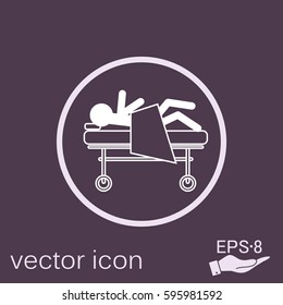 sick man in bed. hospital symbol. Patient lying on bed 