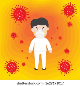 A Sick Man Being Attacked by Viruses.
