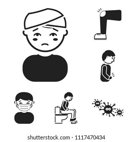 The sick man black icons in set collection for design.Illness and treatment vector symbol stock web illustration.