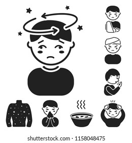 The sick man black icons in set collection for design.Illness and treatment vector symbol stock web illustration.