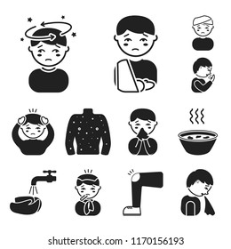 The sick man black icons in set collection for design.Illness and treatment vector symbol stock web illustration.