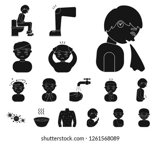 The sick man black icons in set collection for design. Illness and treatment vector symbol stock web illustration.
