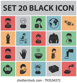 The sick man black icons in set collection for design. Illness and treatment vector symbol stock web illustration.