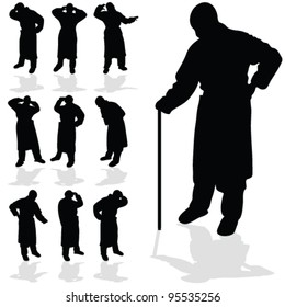 Sick Man Black Silhouette On White Background