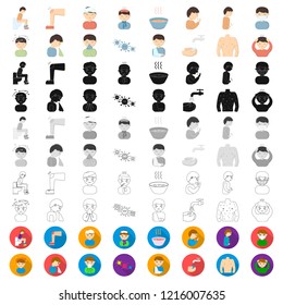 The sick man cartoon icons in set collection for design. Illness and treatment vector symbol stock web illustration.