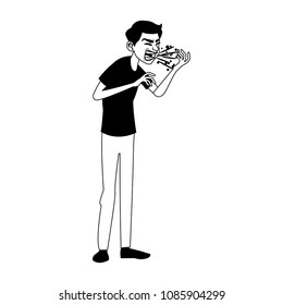 Sick man cartoon on black and white colors