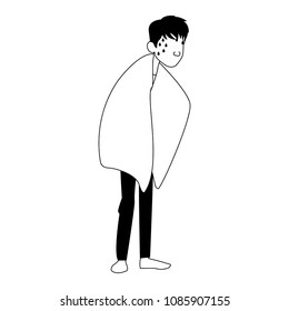 Sick man cartoon on black and white colors