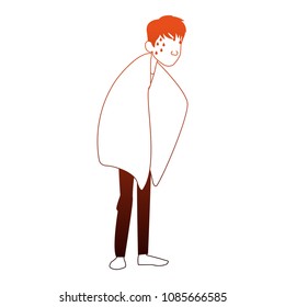 Sick man cartoon on red and orange lines