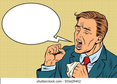 Sick man coughing. Pop art retro vector illustration. medicine and health care. The symptoms of the disease