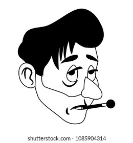 Sick man face on black and white colors