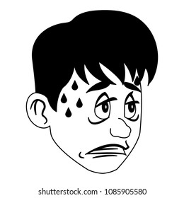 Sick man face on black and white colors