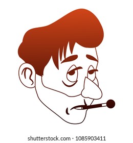 Sick man face on red and orange lines