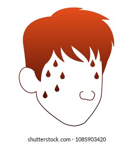 Sick man face on red and orange lines