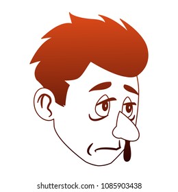 Sick man face on red and orange lines