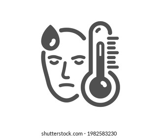 Sick man with fever icon. Temperature thermometer sign. Flu illness symbol. Quality design element. Flat style fever icon. Editable stroke. Vector