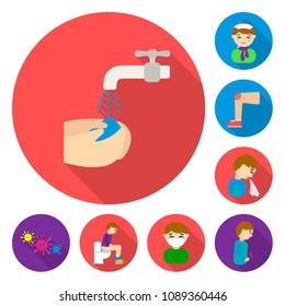 The sick man flat icons in set collection for design.Illness and treatment vector symbol stock web illustration.