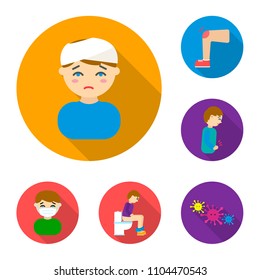 The sick man flat icons in set collection for design.Illness and treatment vector symbol stock web illustration.