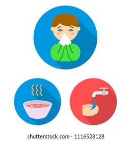 The sick man flat icons in set collection for design.Illness and treatment vector symbol stock web illustration.