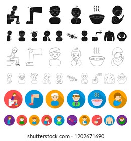 The sick man flat icons in set collection for design. Illness and treatment vector symbol stock web illustration.