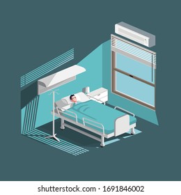 Sick man flat illustration vector isometric style for design element such as advertisement, web banner or any other purpose.